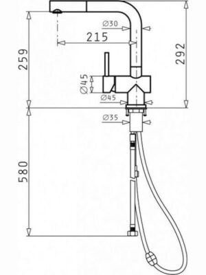 Pyramis Capriccio Premium Μπαταρία Κουζίνας Πάγκου με Ντουζ Inox Μαύρη