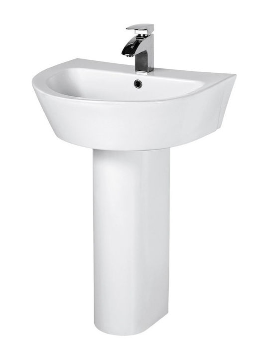 Karag Sorento Επιτοίχιος Νιπτήρας με Κολόνα Πορσελάνης 61x49cm Λευκός