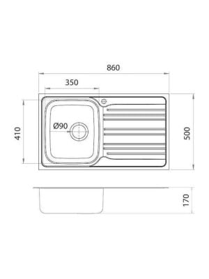 Fortinox Valley 25186 Ένθετος Νεροχύτης Inox Σατινέ Μ86xΠ50cm Ασημί