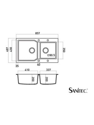 Νεροχύτης από φυσικό ορυκτό γρανίτη και συνθετικές ρητίνες, της Sanitec σειρά Ultra Granite μοντέλο Code 804.