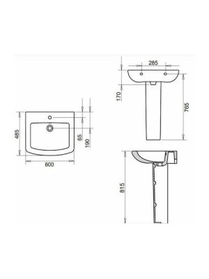 Tema Plaza Επιτοίχιος Κρεμαστός Νιπτήρας Πορσελάνης 60x48.5cm Λευκός