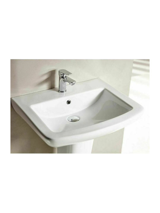 Tema Plaza Επιτοίχιος Κρεμαστός Νιπτήρας Πορσελάνης 60x48.5cm Λευκός