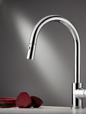 Carron Phoenix Fluo 18780 Ψηλή Μπαταρία Κουζίνας Πάγκου με Ντουζ και Σπιράλ Chrome