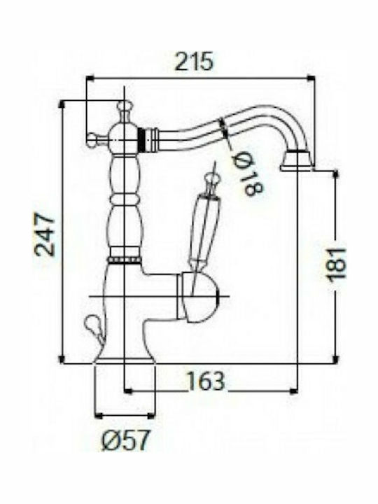 Bugnatese Oxford Αναμεικτική Μπαταρία Νιπτήρα Ψηλή Ρετρό Chrome