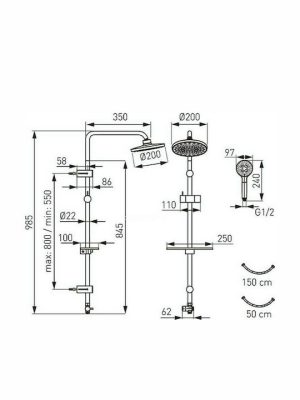 Ferro Rondo LUX Στήλη Ντουζ 98.5cm Black