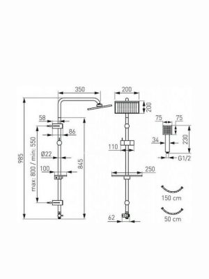 Ferro Squerto LUX Στήλη Ντουζ 98.5cm Black