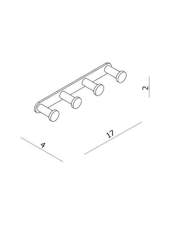 Langberger Series 280 Άγκιστρο Μπάνιου 4 Θέσεων με Βίδες Ασημί