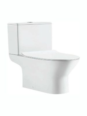 Tema Tonic 60cm Λεκάνη Δαπέδου Rimless με Καζανάκι με Slim Κάλυμμα Thermoplast Soft Close Λευκή