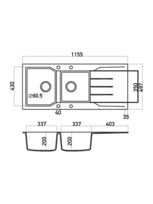 Sanitec Ultra Granite Ένθετος Νεροχύτης από Συνθετικό Γρανίτη Μ116xΠ50cm Grafite