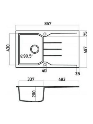 Sanitec Ultra Granite Ένθετος Νεροχύτης από Συνθετικό Γρανίτη Μ86xΠ50cm