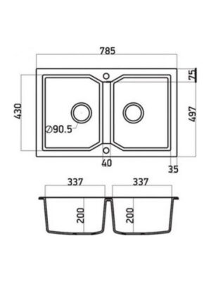 Sanitec Ultra Granite Ένθετος Νεροχύτης από Συνθετικό Γρανίτη Μ79xΠ50cm