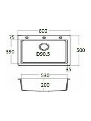 Νεροχύτης από φυσικό ορυκτό γρανίτη και συνθετικές ρητίνες, της Sanitec σειρά Ultra Granite μοντέλο Code 809.