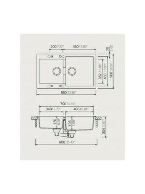 Schock Cristalite Element Ένθετος Νεροχύτης από Συνθετικό Γρανίτη Μ86xΠ50cm Nero