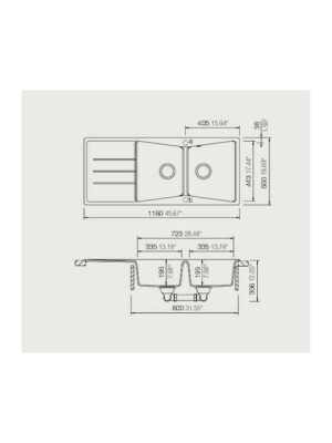 Schock Cristalite City Ένθετος Νεροχύτης από Συνθετικό Γρανίτη Μ116xΠ50cm