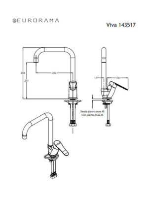 Eurorama Viva Μπαταρία Κουζίνας Πάγκου Ασημί