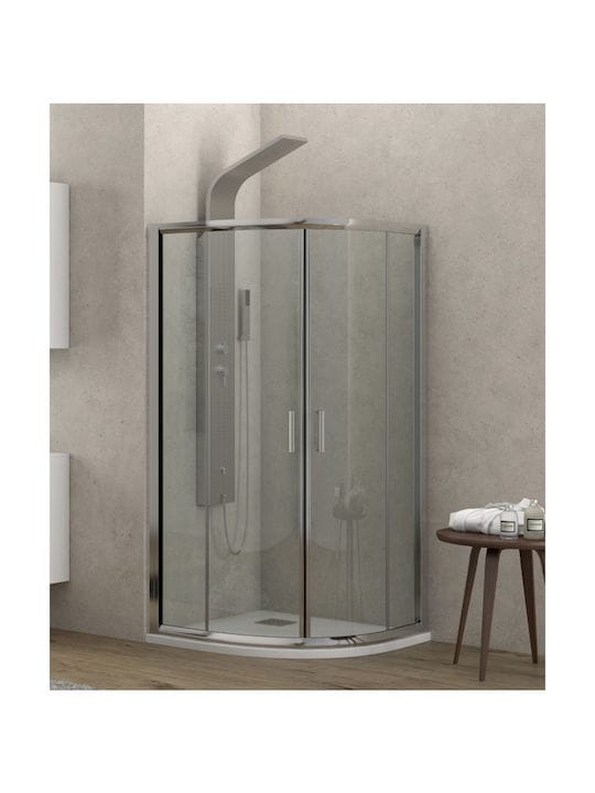 Karag New Flora 200 Καμπίνα Ντουζιέρας Ημικυκλική με Συρόμενη Πόρτα 80x80x180cm Clear Glass