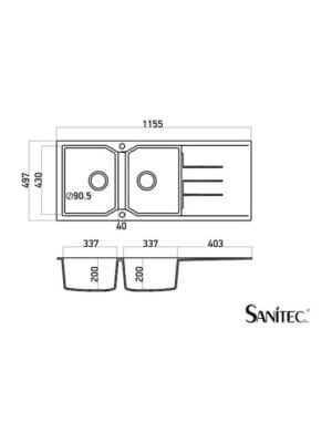 Sanitec Ultra Granite Ένθετος Νεροχύτης από Συνθετικό Γρανίτη Μ116xΠ50cm Grafite