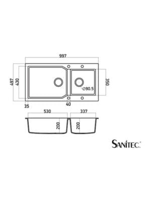 Sanitec Ultra Granite Ένθετος Νεροχύτης από Συνθετικό Γρανίτη Μ98xΠ50cm Bianco