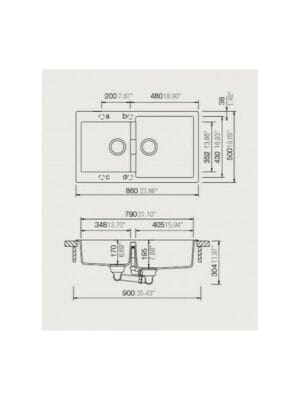 Schock Cristalite Element Ένθετος Νεροχύτης από Συνθετικό Γρανίτη Μ86xΠ50cm Nero