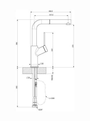 Carron Phoenix Piza 22580 Ψηλή Μπαταρία Κουζίνας Πάγκου με Ντουζ και Σπιράλ Chrome