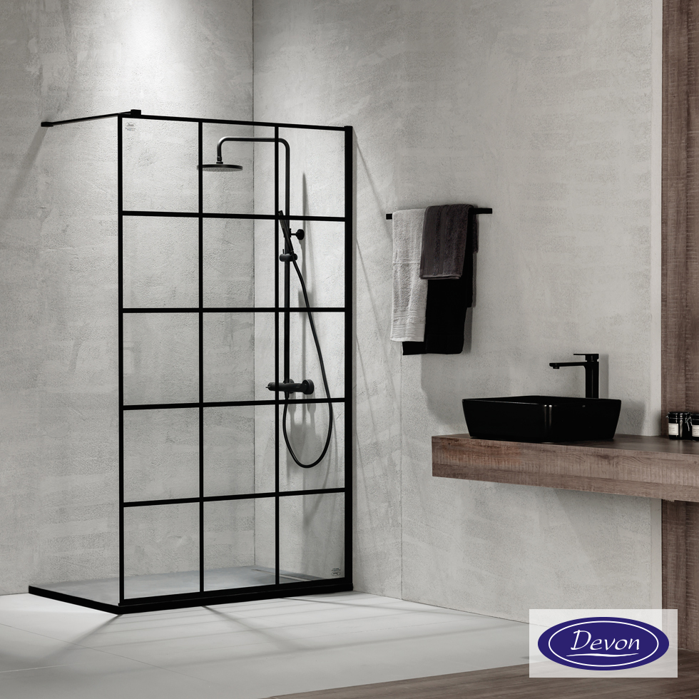 IWIS PANEL 110 H.200 DEVON CLEAR-GLASS 8mm DECOR BLACK MATT